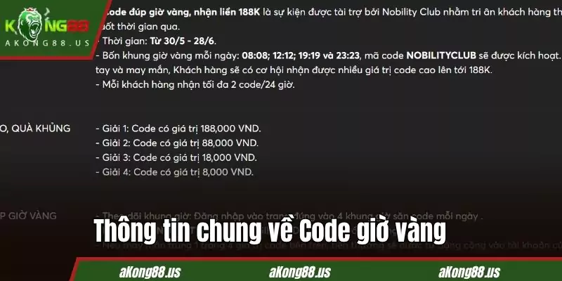 Code giờ vàng KONG88 là sự kiện hấp dẫn