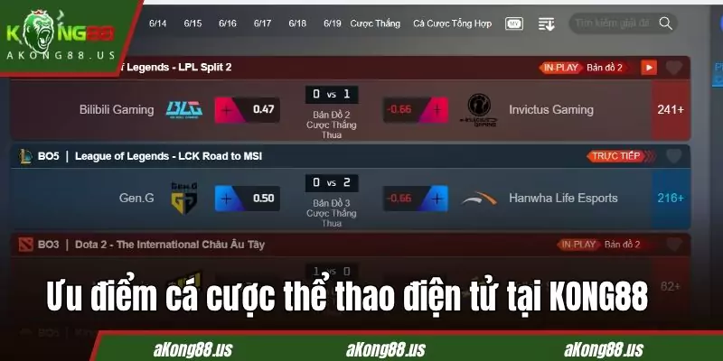 Cá cược Esports KONG88 nhiều ưu điểm